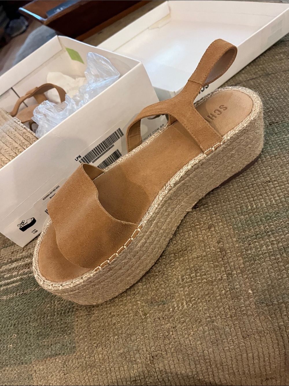 SCHUTZ Tan Suede Espadrille Platform Sandals